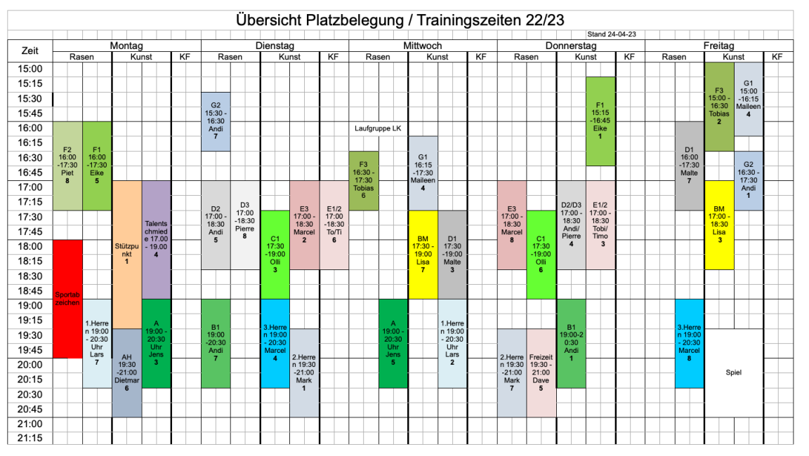 Platzbelegung 24.04.23